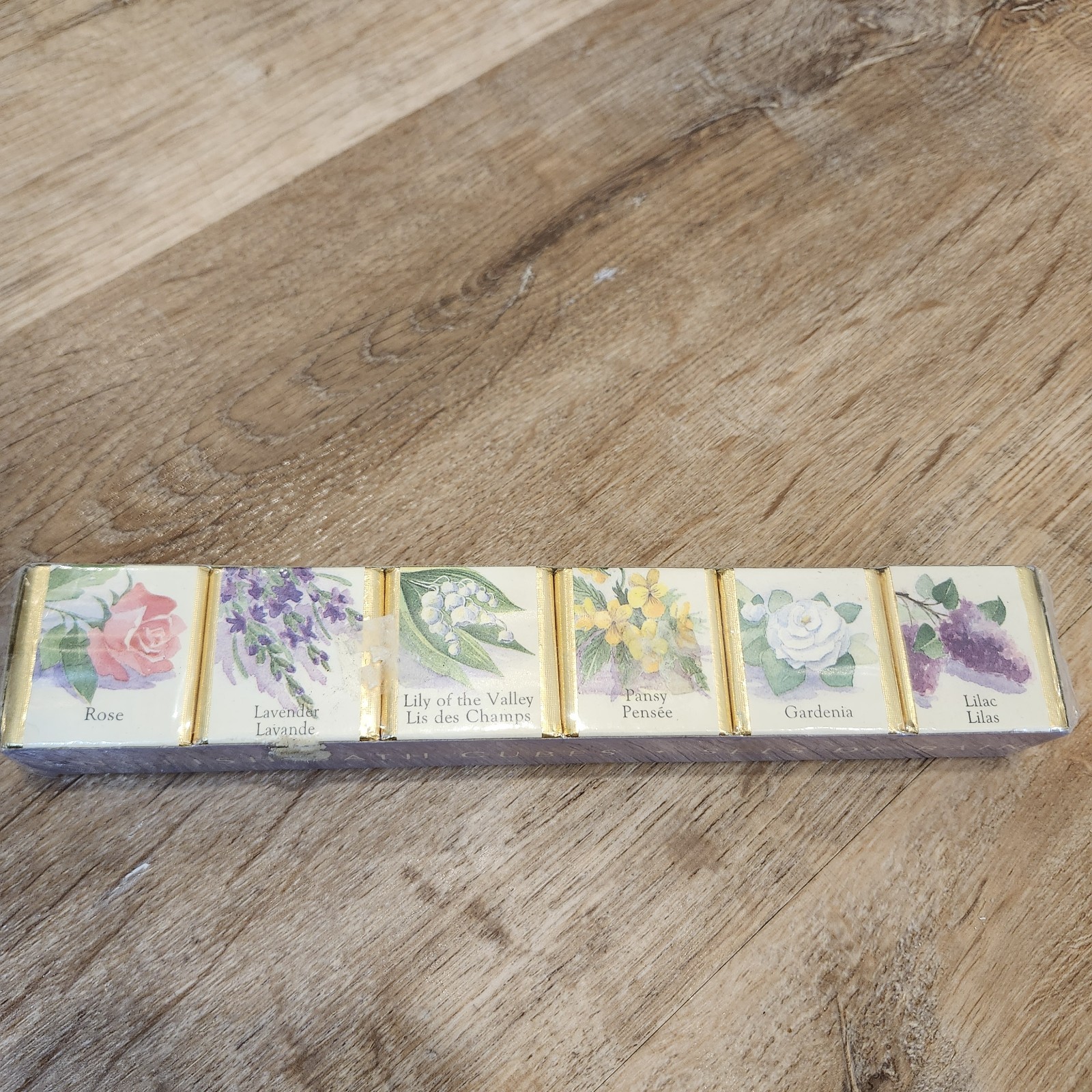 Vtg English Bath Cube Set Of 6 Floral Scents 9 oz Rose Lilac Lavender Lily Pansy
