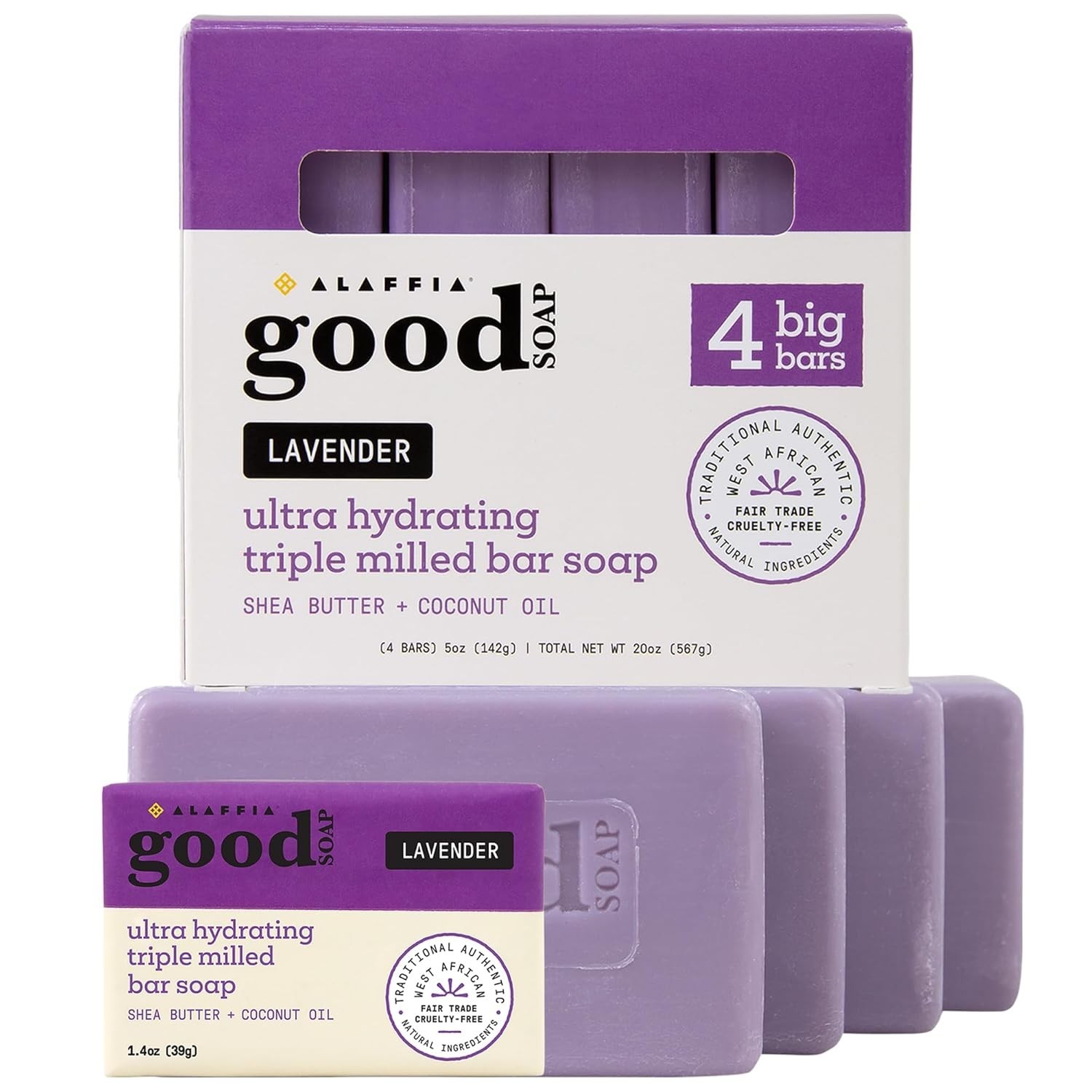 Alaffia Lavender Good Soap Value Pack 4 Count, 20 OZ