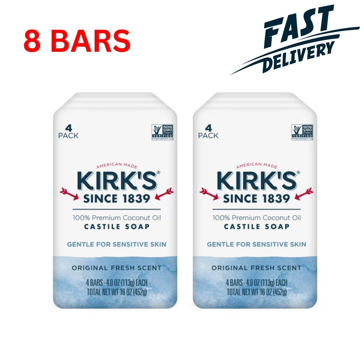 Kirk’S Original Fresh Scent Gentle Castile Soap 8 Ct Pack