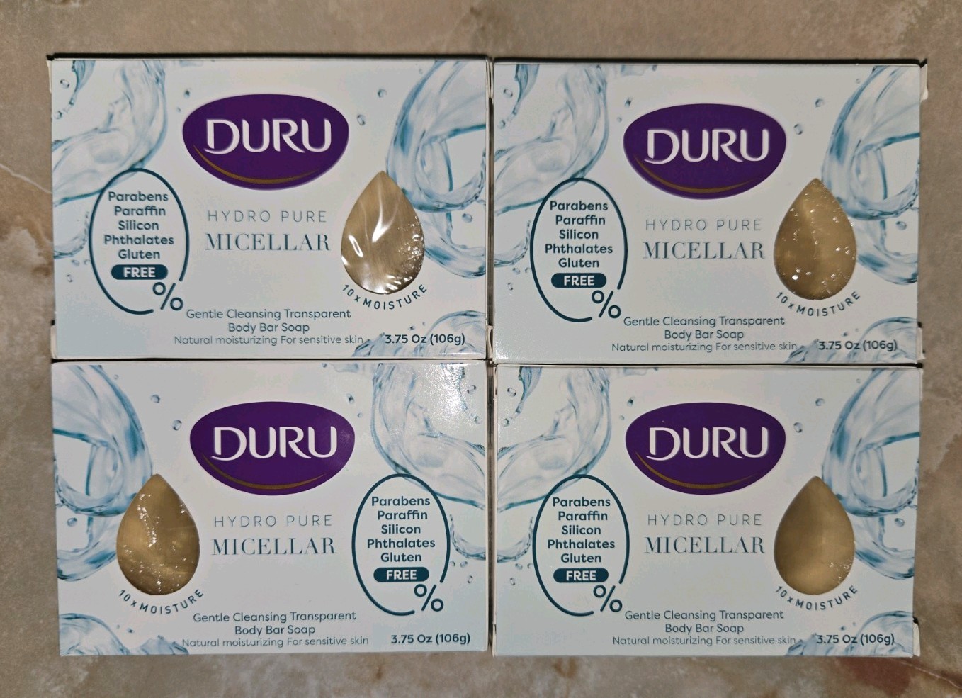 4x Duru Hydro Pure Micellar Body Bar Soap Transparent 3.75 oz Lot Exp: 07/2028
