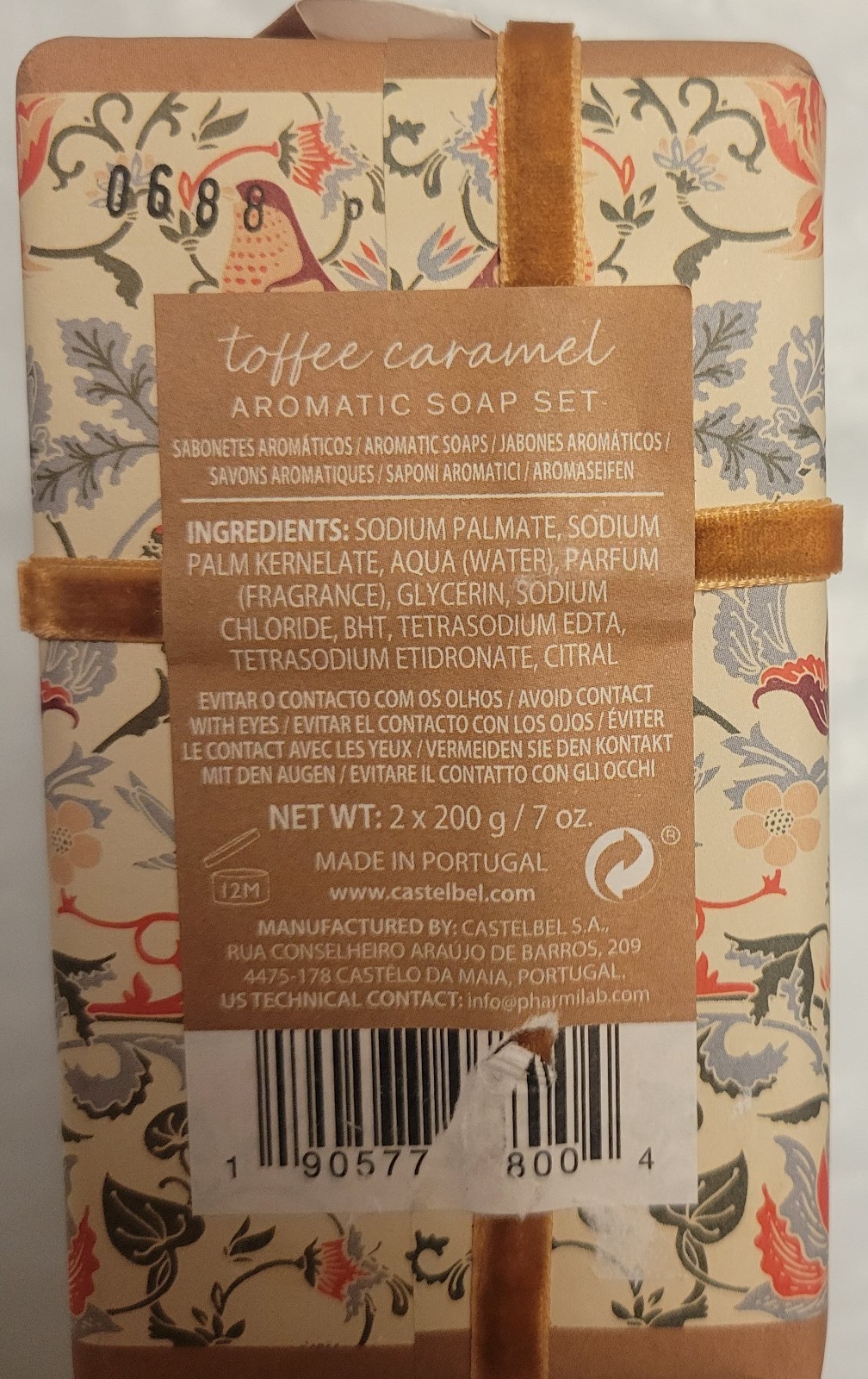 Castelbel Bar Soap 2 Pack Toffee Caramel Scented 7 Oz Wrapped Aromatic Portugal