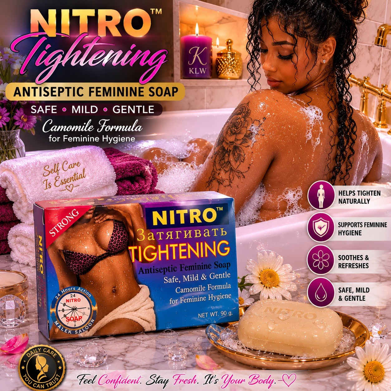 NITRO Tightening Antiseptic Feminine Soap Chamomile Formula Daily Odor Hygiene