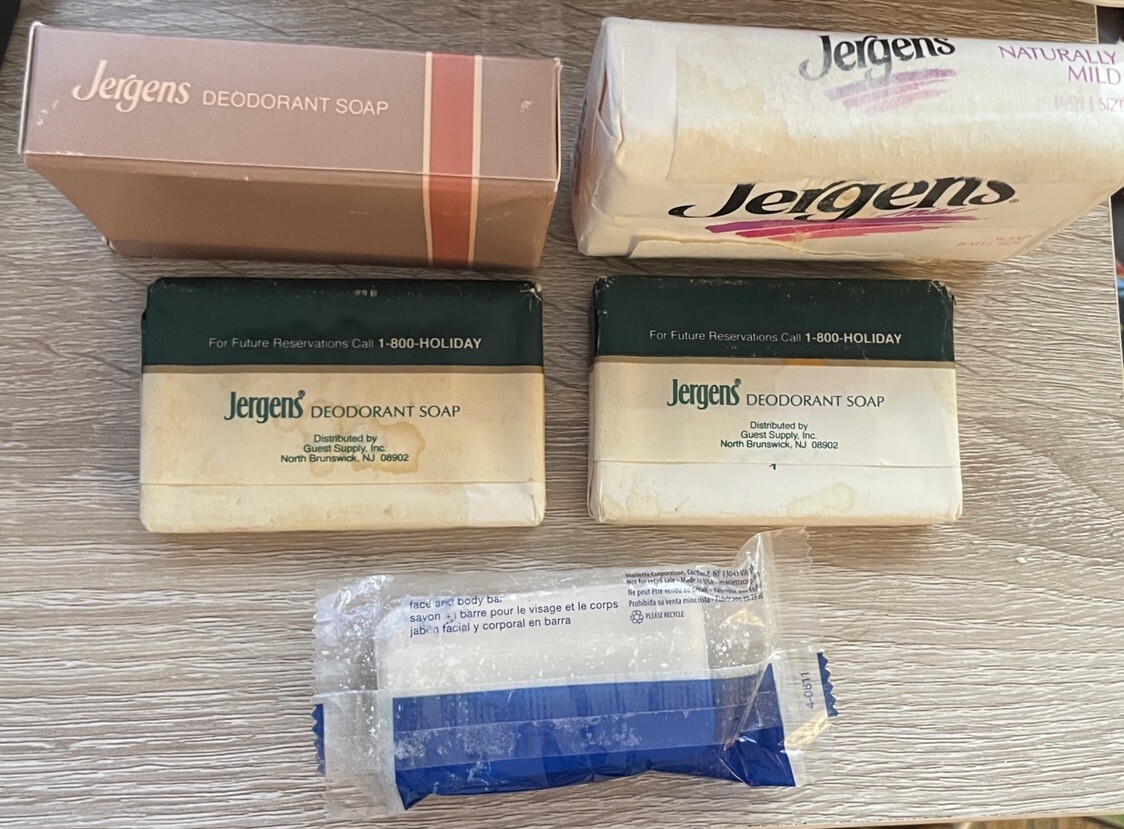 Vintage Jergens Bar Soap Lot 5 piece Hotel Size Mixed x 4 Full Size Mild x 1