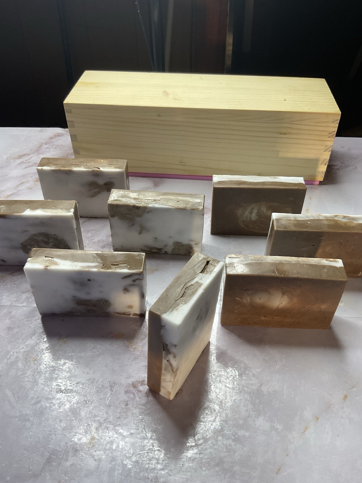 Marbled Brown and White Rectangular Body Bar Soaps for Body, Hands, Face
