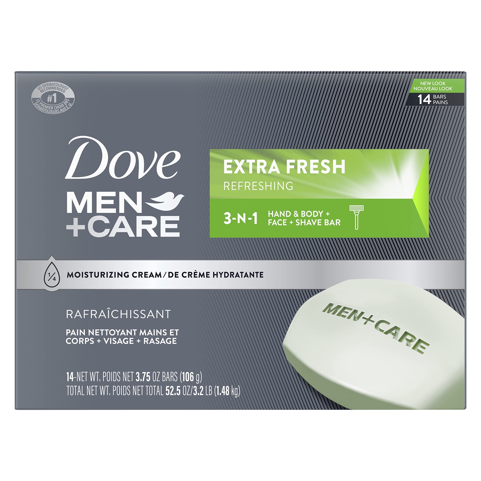 DOVE MEN + CARE Bar 3 in 1 Cleanser for Body Face and Shaving 3.75 oz 14 Bars