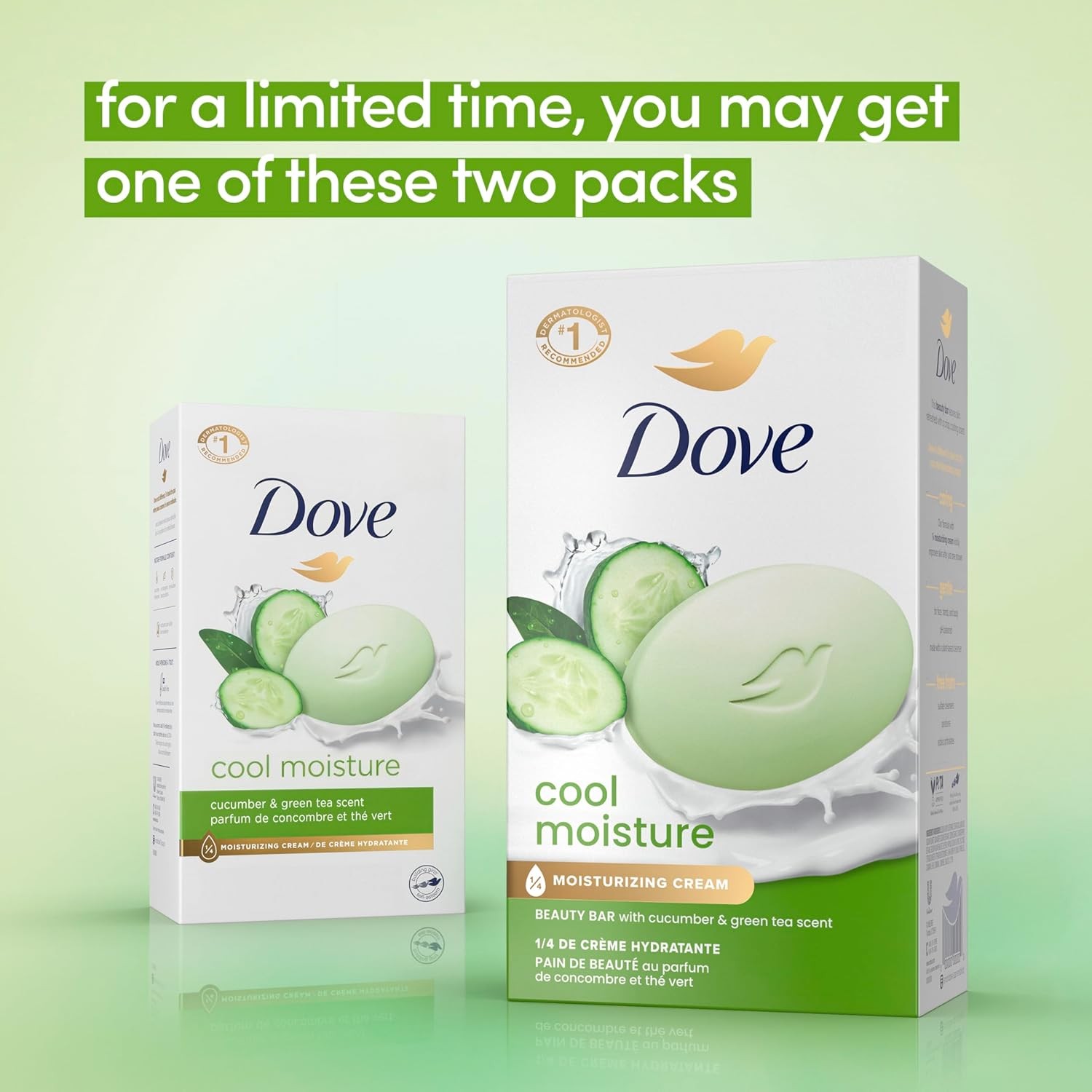 Dove Beauty Bar Soap Cool Moisture Cucumber & Green Tea Scent, 6 Bars for Refres