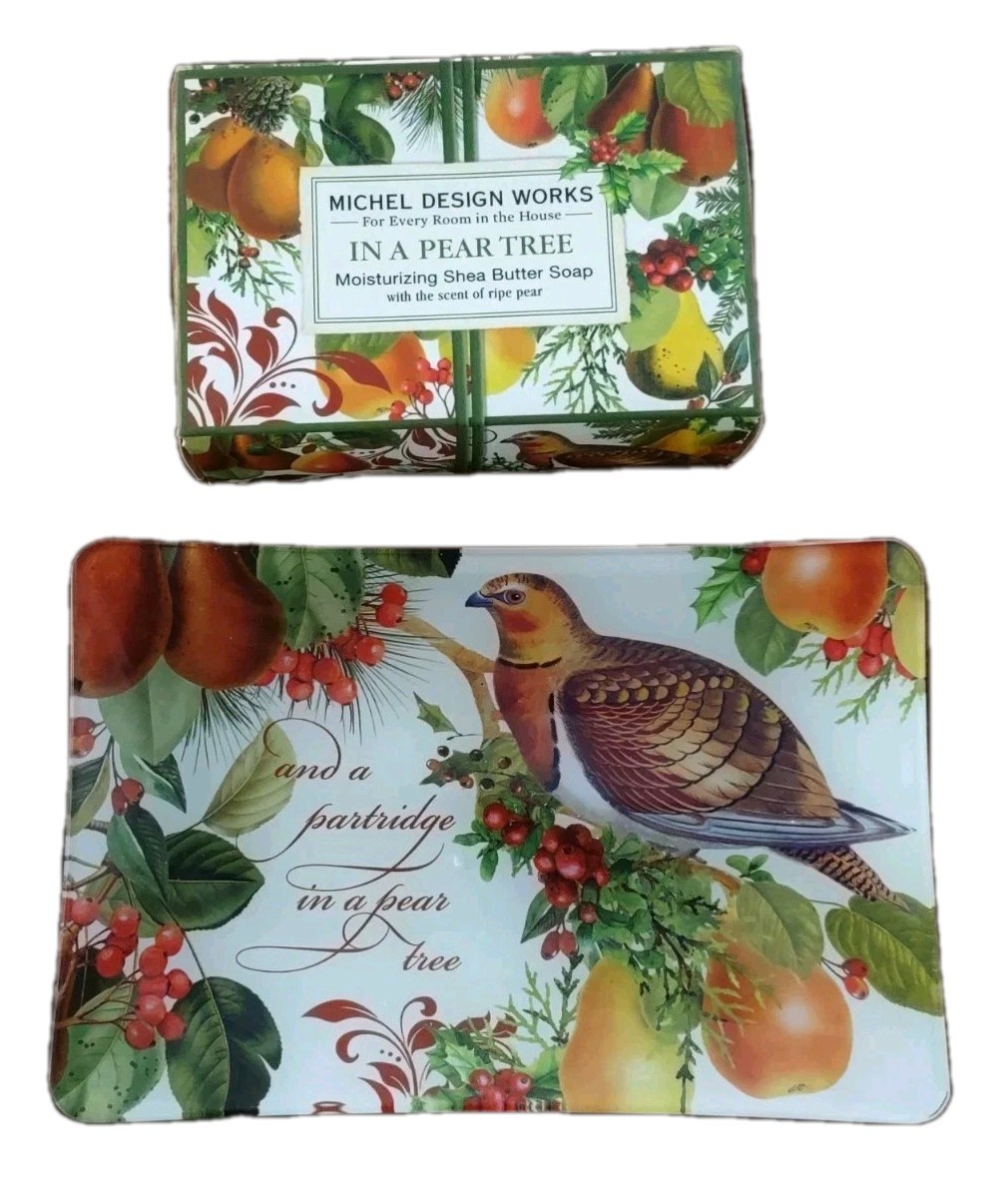 Michel Design Works in a pear tree 4.5 Oz Bath Soap Bar And Dish