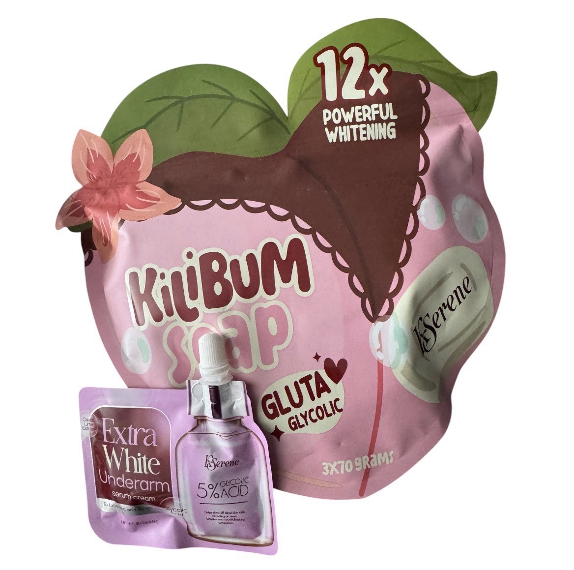 KSerene KiLiBUM Soap 70g x 3 Bars and Extra White Underarm Serum Cream 30ml Set