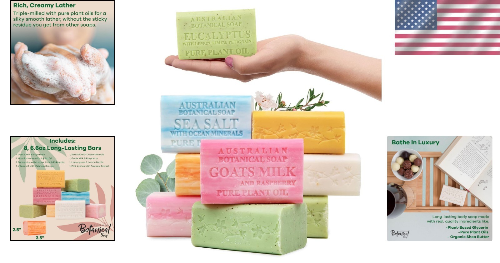 Australian Botanical Organic Soap – 8 Triple-Milled Bars with Shea Butter 6.6oz