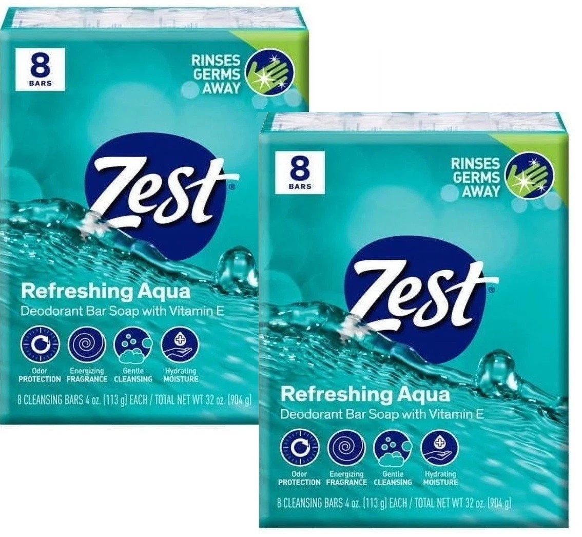 Zest(2 pack) 8-Bar Bath Size Soap, Aqua,4 Ounce per bar, 8 bars,64Ounce .