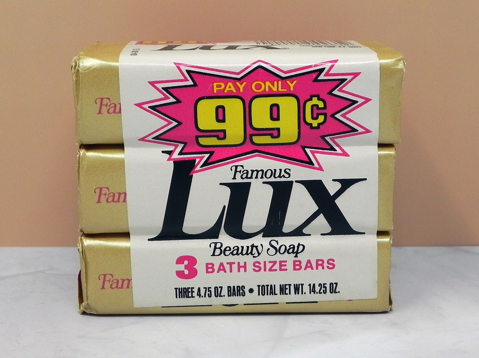 Vintage Famous Lux Beauty Soap 3-Pack Bath-Size Bar Soap 4.75 Oz. Each Bar