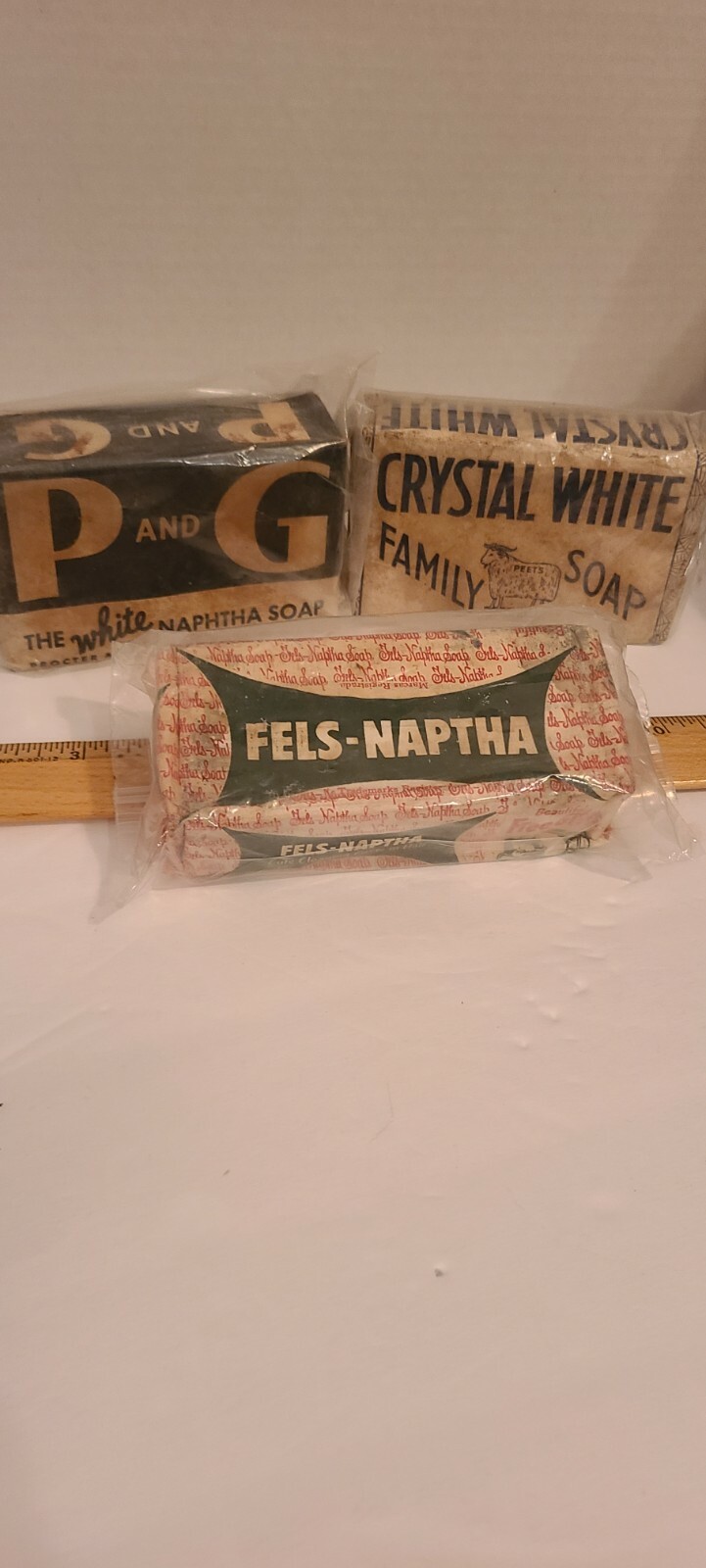 3 Bars Of Unopened Antique Soap. P and G, Crystal White Family Soap, & Fels-Nap.
