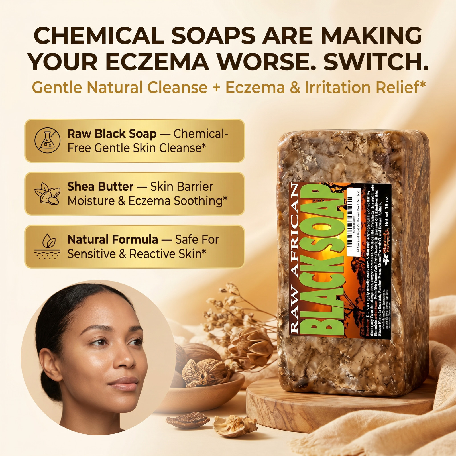 RAW AFRICAN BLACK SOAP – Acne, Eczema, Dark Spots & Deep Cleanse Eczema Relief