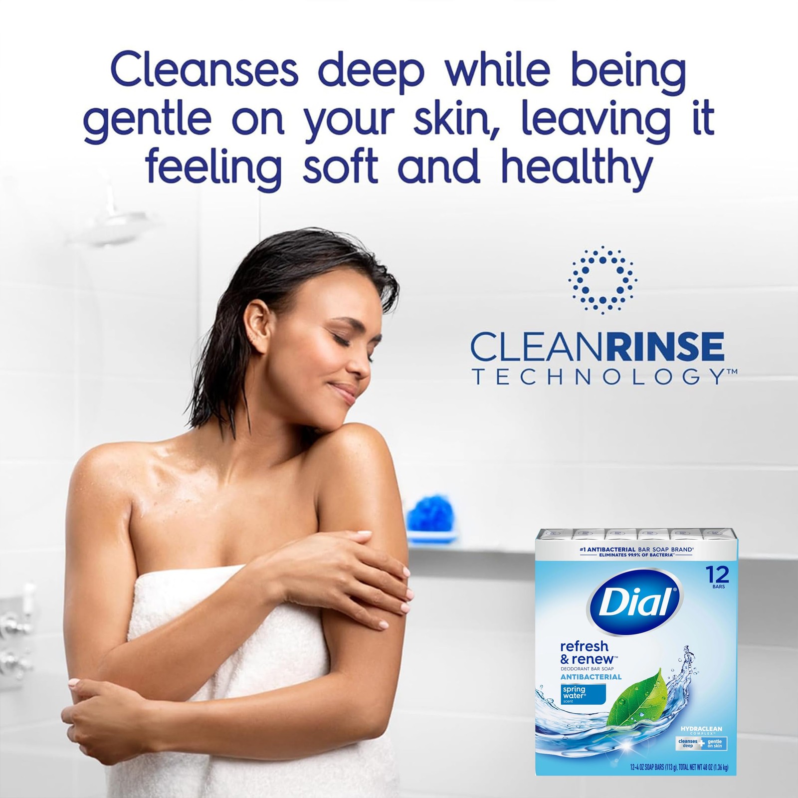 Dial Deodorant Bar Soap Spring Water Deep Cleanse Body Soap Daily Use 12 Ct-4 oz