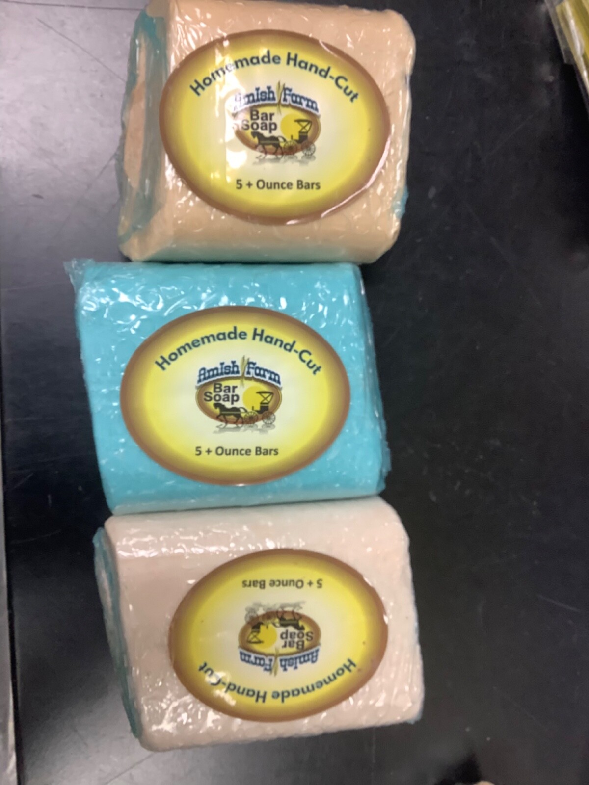 Natural Bar Soap Amish Farms 3 Bars Hand Cut Hand Crafted 5+oz Vegan