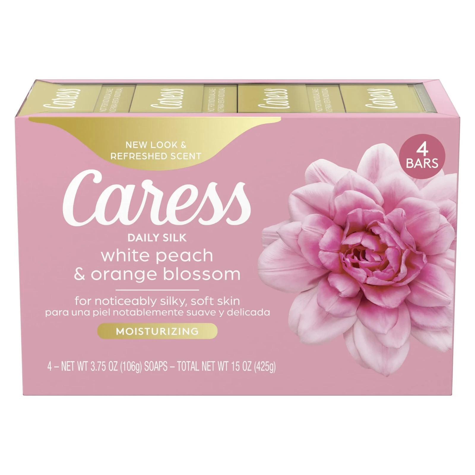 Caress Beauty Bar Soap Daily Silk for Dry Skin, 3.75 oz 4 Bath Bars