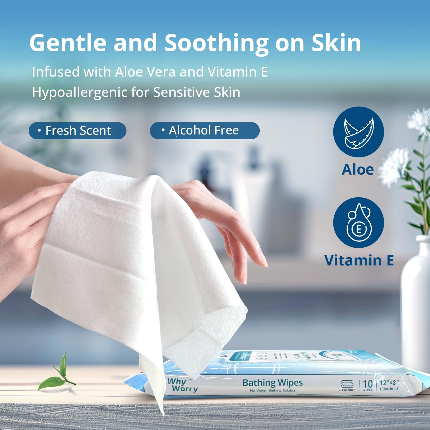 Ultra Thick Bathing Wipes for Adults Rinse Free, Large Body Cleansing Wipes w…