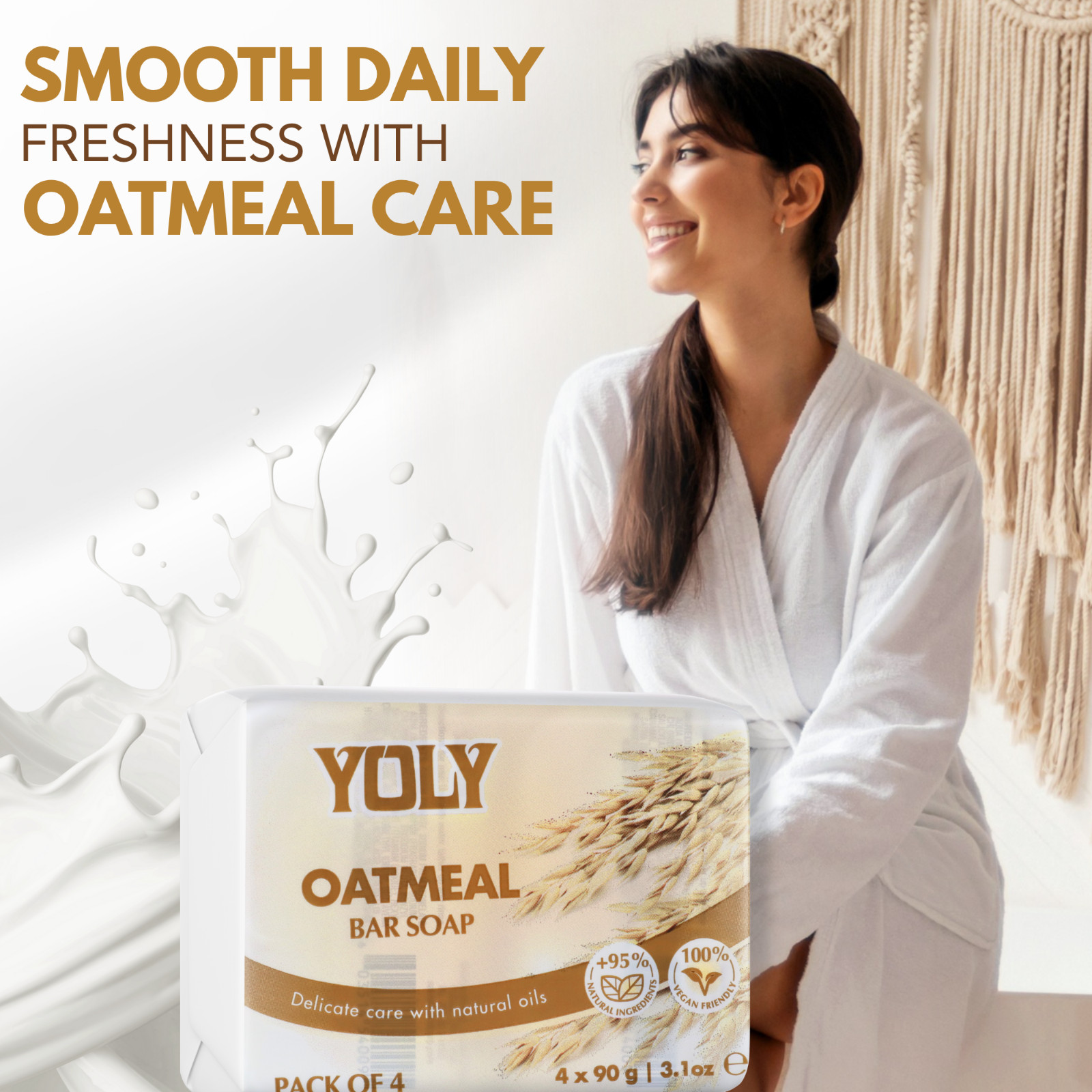 Yoly Bar Soap Oatmeal 4 Pack 90g each –Gentle Daily Cleanser