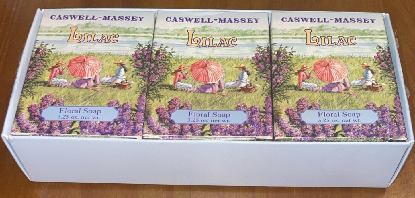 Caswell – Massey Lilac Set Of 3 Floral Soap Cakes 3.25oz Each New Box