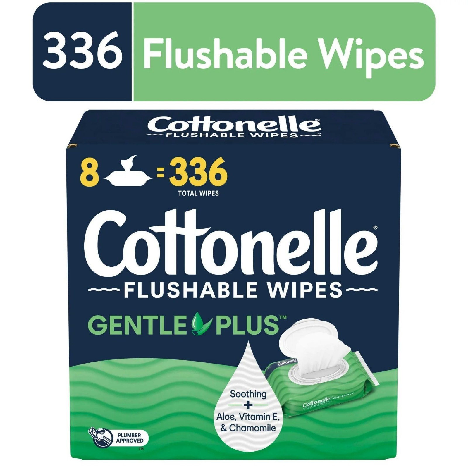 Cottonelle GentlePlus Flushable Wipes with Aloe & Vitamin E, 336 Total Wipes