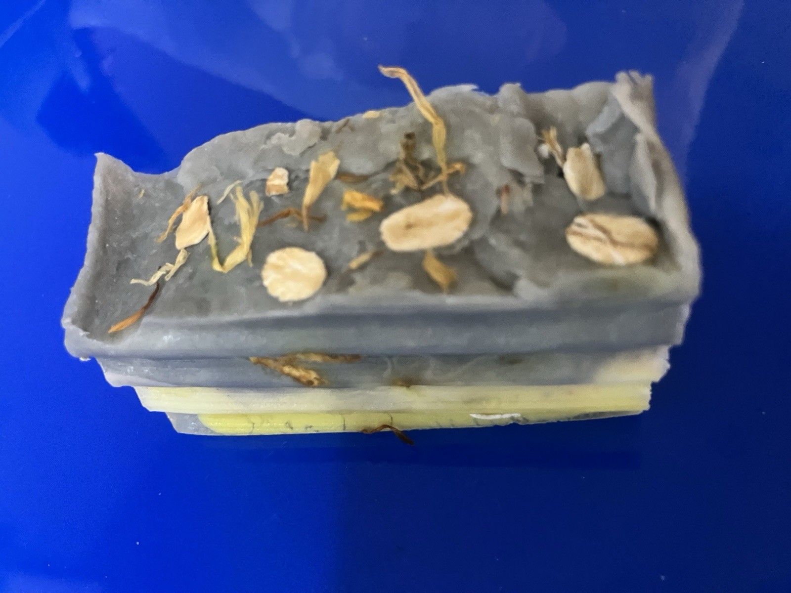 Handmade Layered Gray & Yellow Oatmeal Soap Bar with Oats, 4 oz, Body & Hands