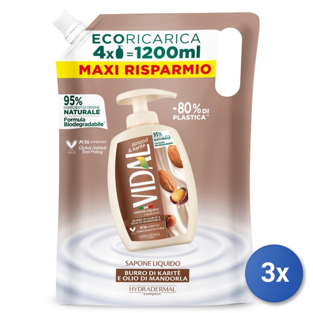 3X Vidal Soap Bag 1200 ML. Almond/Shea Butter Made In Italy