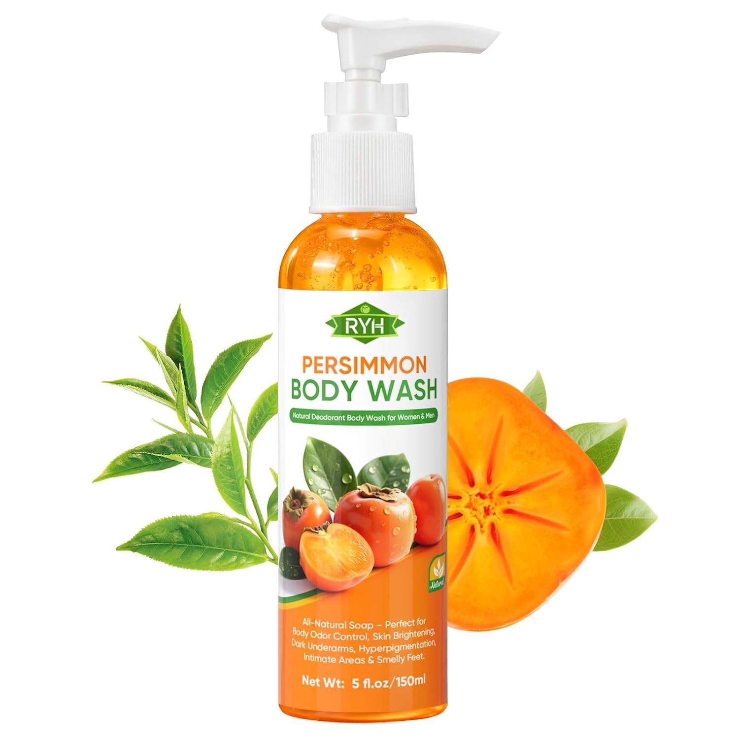 RYH Persimmon Body Wash for Body Odor Control – Natural Deodorant Soap for Elimi