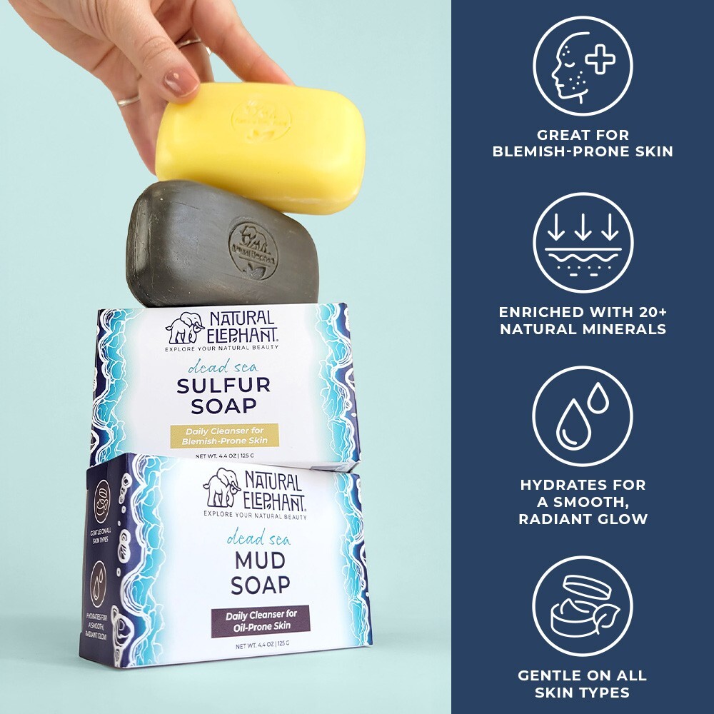 Natural Elephant Dead Sea Sulfur Soap 4.4 oz (125 g) Pack of 3