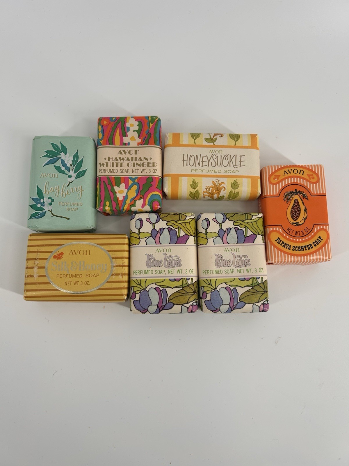 Vintage Avon Perfumed Soap Lot Bayberry Honeysuckle Blue Lotus Silk Honey Papaya