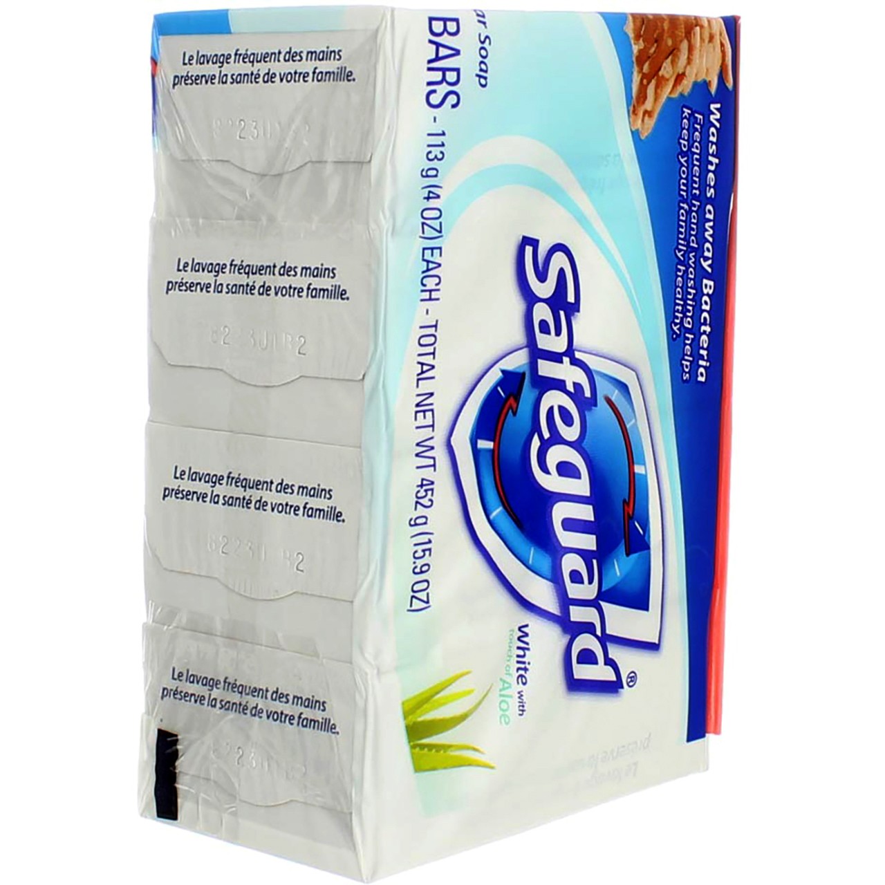 5 Pack Safeguard Antibacterial Deodorant Bar Soap, White with Aloe, 4 oz, 4 Ct