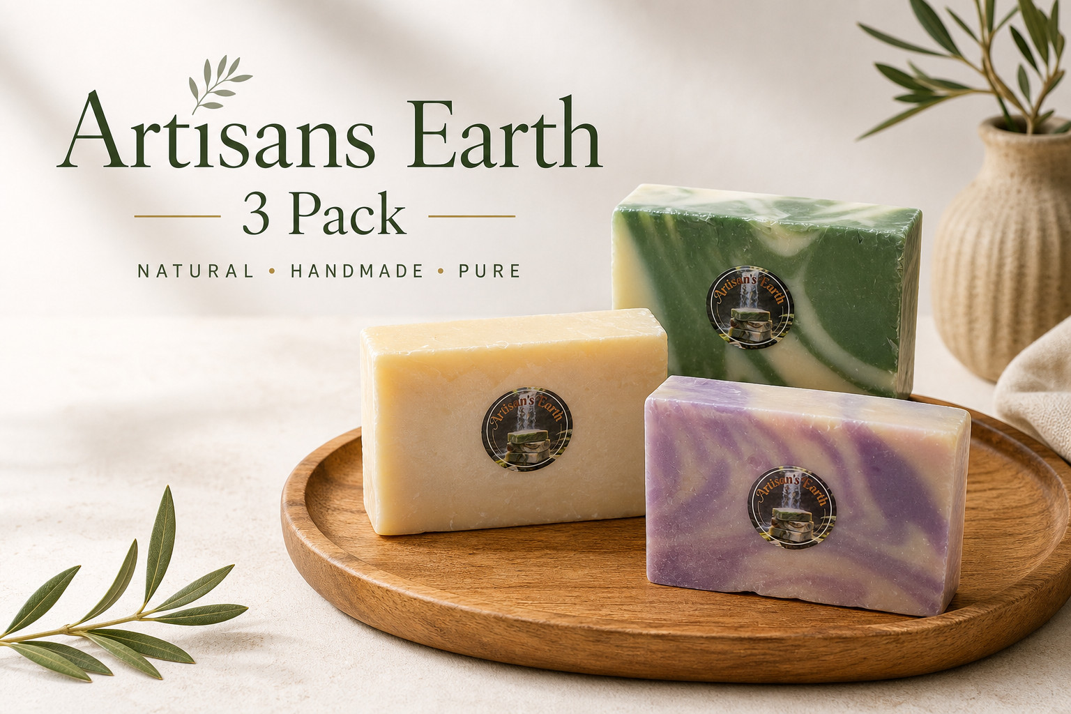 4.8oz Variety 3 pack handmade cold process soap bar from Artisan’s Earth natural