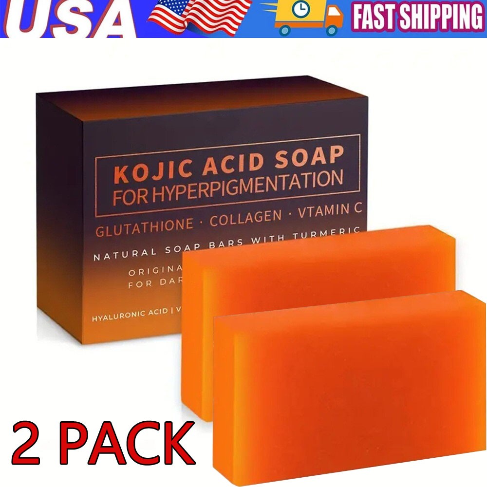 2 Pack Kojic Acid Dark Spot Remover Soap Bars with Vitamin C, Retinol, Collagen