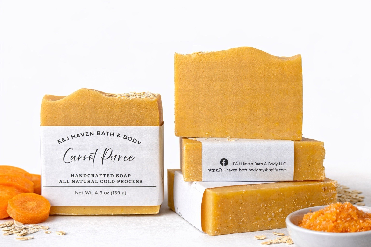 E&J Haven Bath & Body Handcrafted Carrot Puree Soap Cold Process 4.9 oz