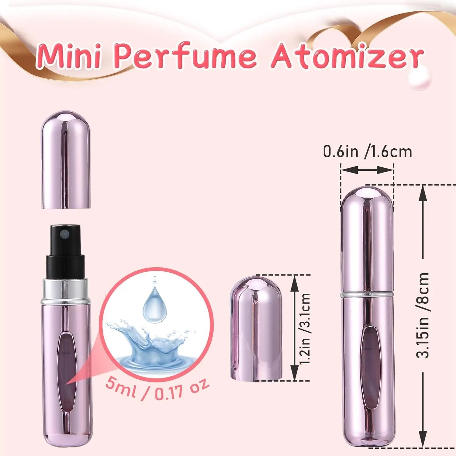 5 Pcs Refillable Travel Portable Perfume Atomizer Bottle Spray Pump Case 5/8 ML