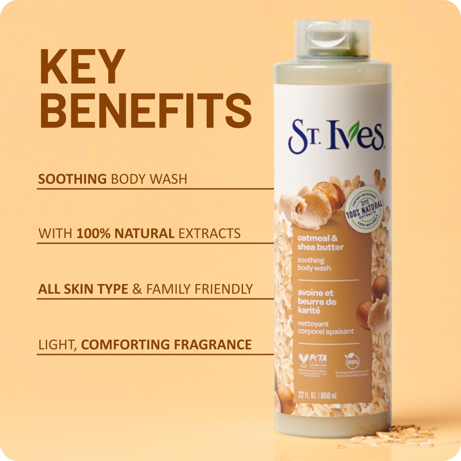 St. Ives Oatmeal & Shea Butter Body Wash | 22 Fl Oz (Pack of 1), No Color