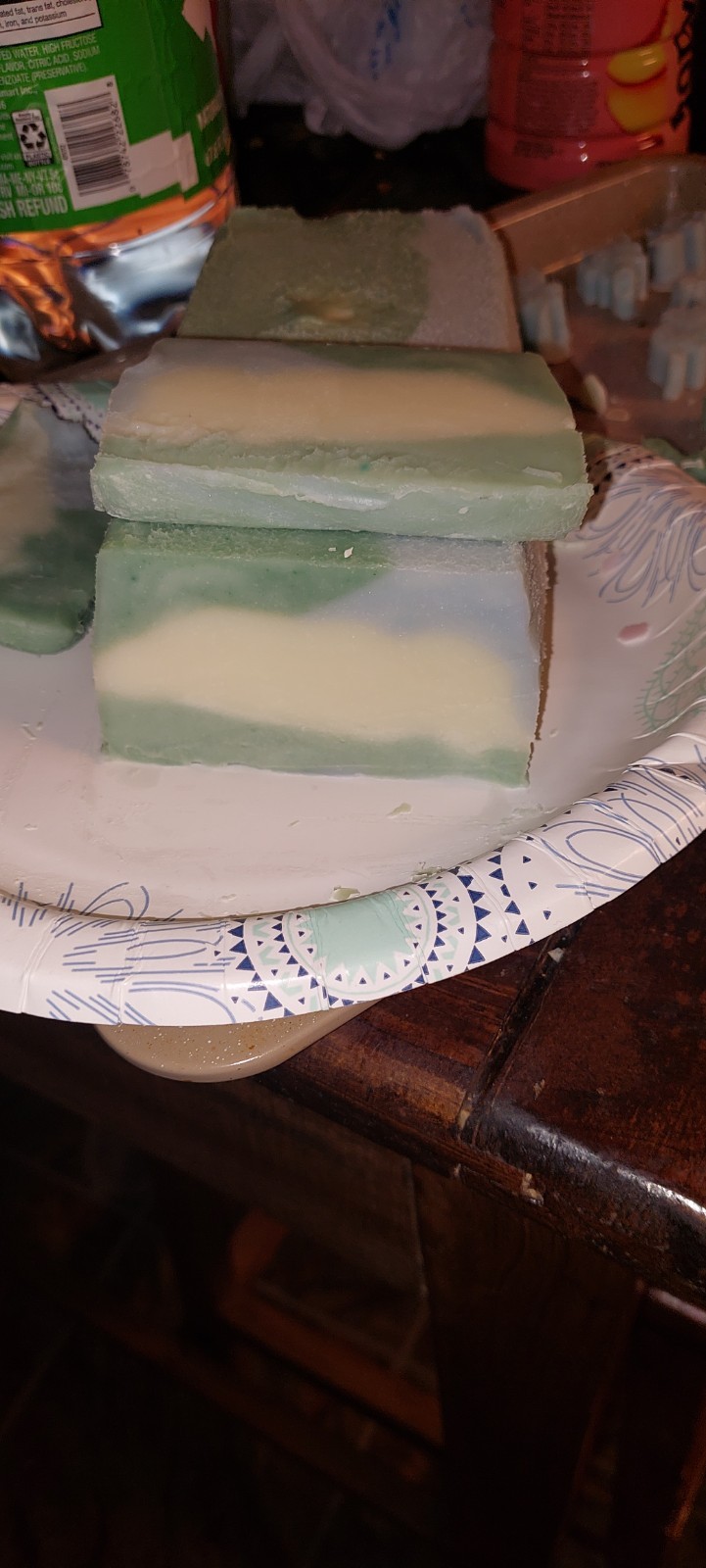 Homemade Marbled Green and White Rectangular Regular Body Bar Soap