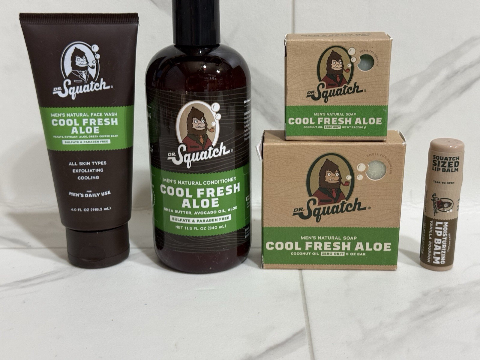 5x Dr Squatch Cool Fresh Aloe Conditioner, Face Wash, Bars, Lip Balm (set of 5)