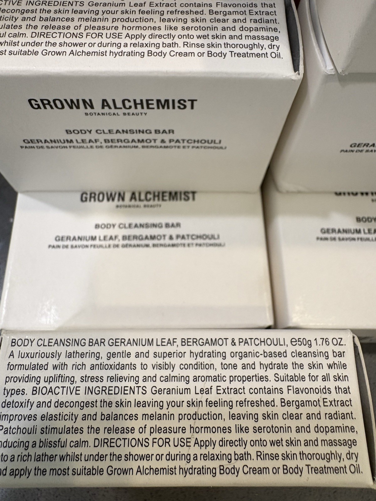 Grown Alchemist Body Cleansing Bar Soaps Geranium Bergamot Patchouli 6 Pack 50g