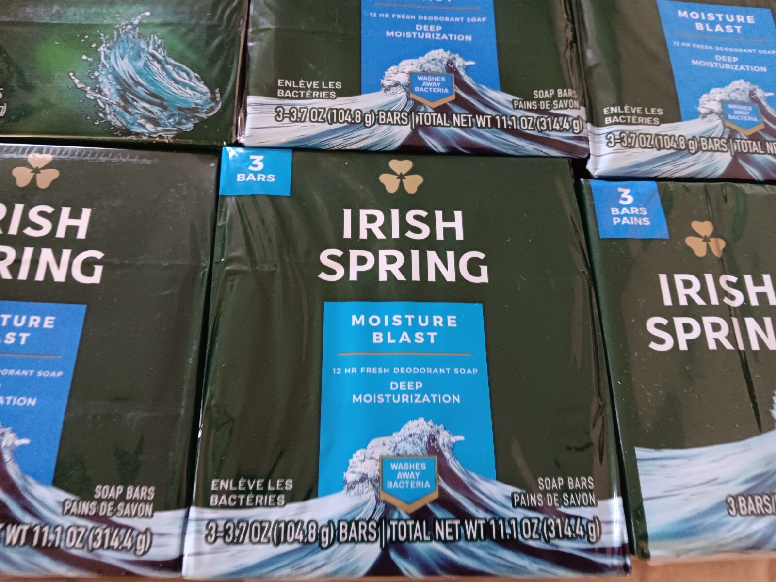 Irish Spring Deodorant Bar Soap Moisture Blast Lot of 6 Pks 3.7 oz 18 Bars Total