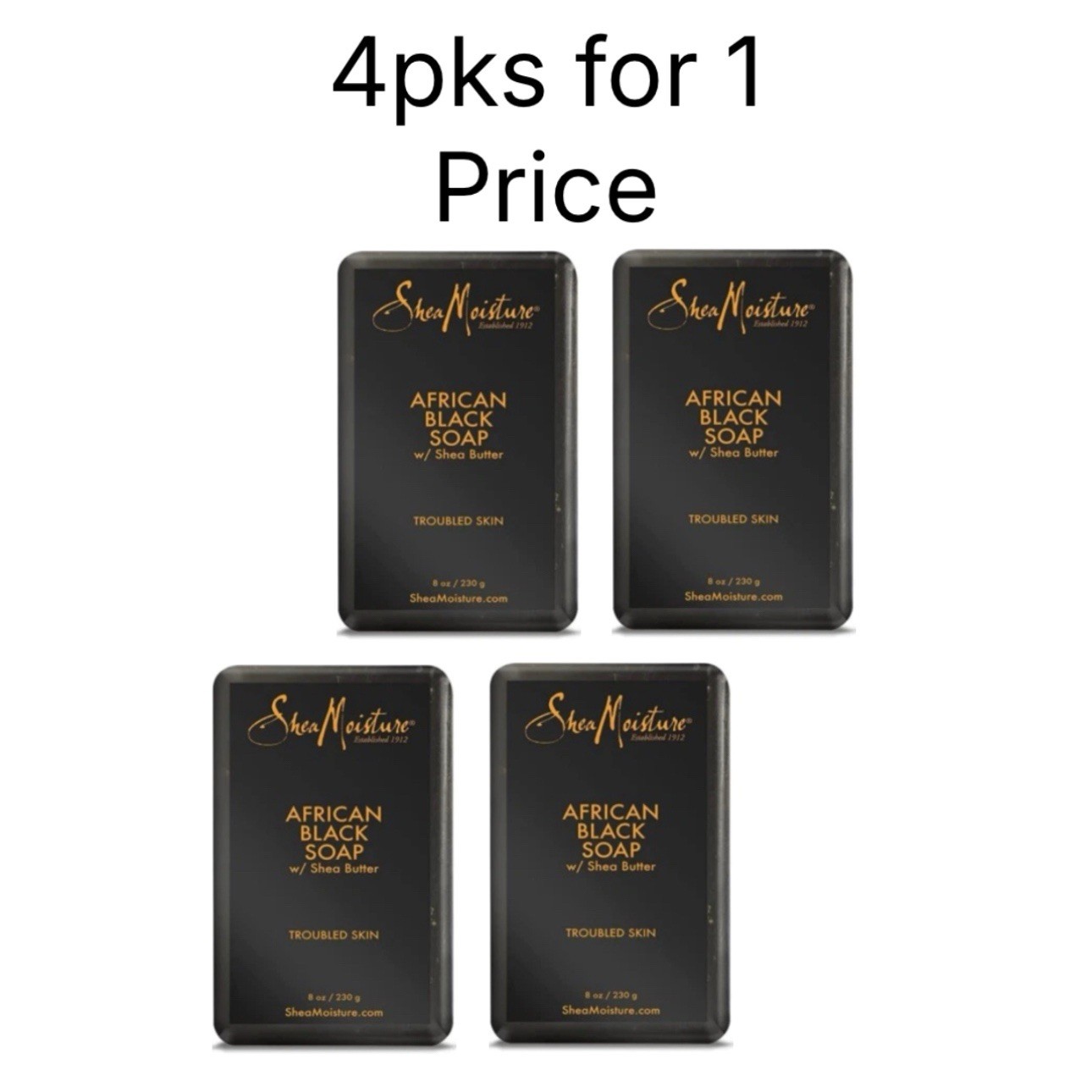 New Shea Moisture African Black Soap Bar Acne Prone & Troubled Skin 4 Pks