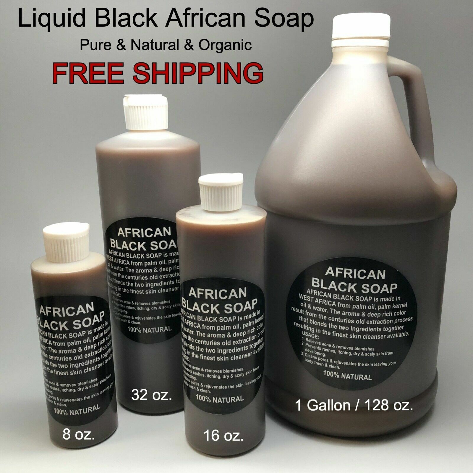 Raw African Black Soap, Liquid, Paste – 100% Pure Organic Natural Ghana ALL SIZE