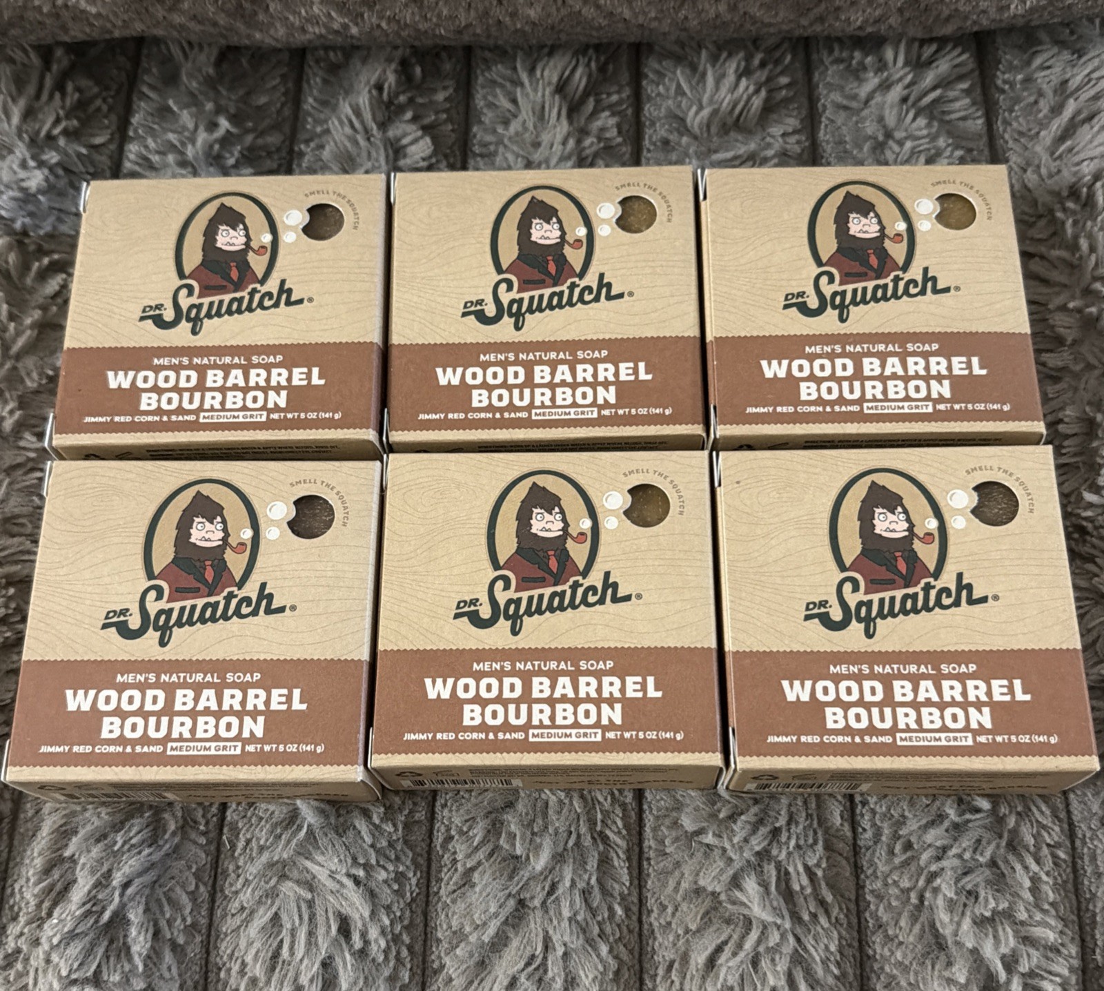 DR. SQUATCH MEN’S NATURAL SOAP WOOD BARREL BOURBON 5 OZ BAR X 6 BARS BRAND NEW