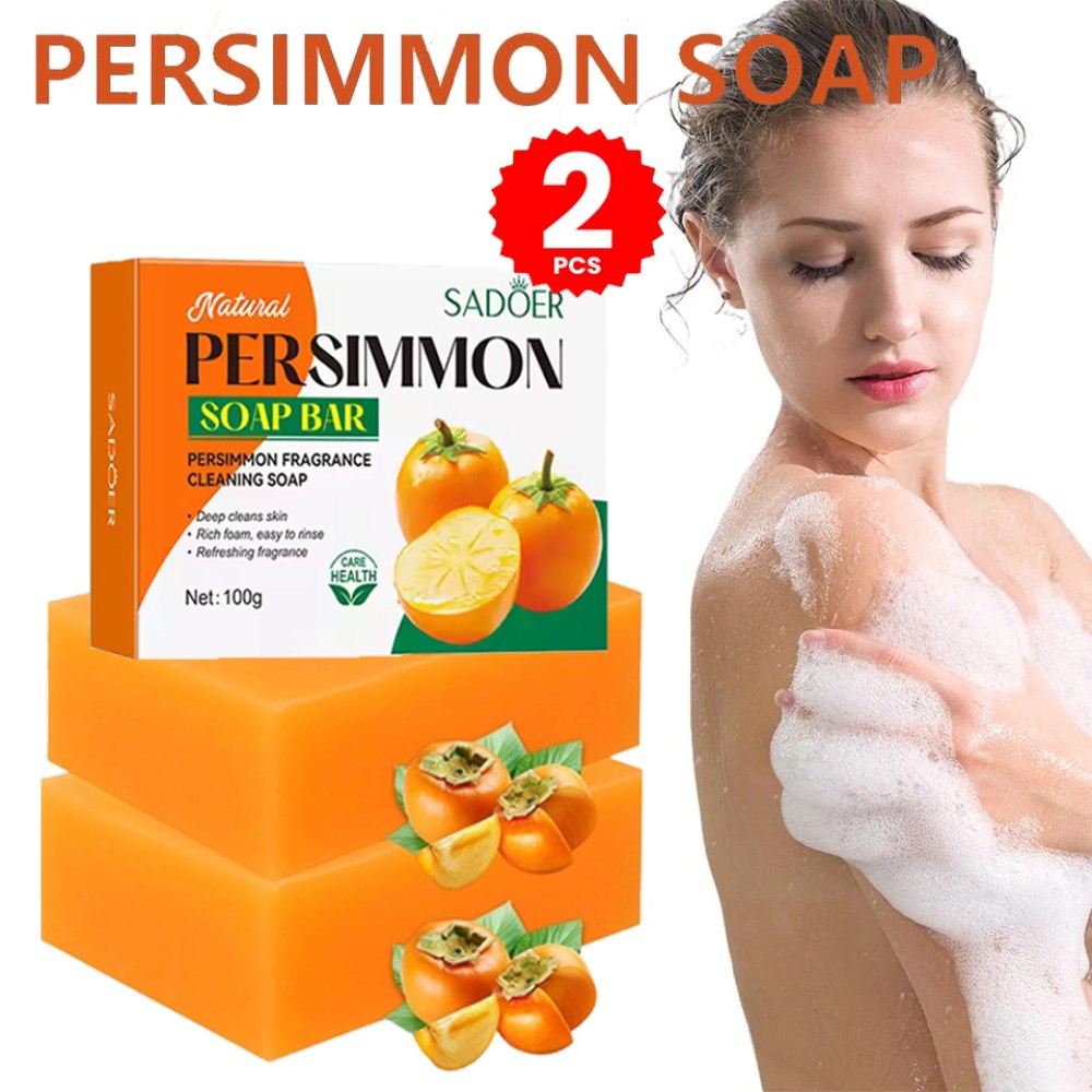 2PCS Natural Persimmon Soap Bar Body Odor Control Deodorant Soap for Men & Women