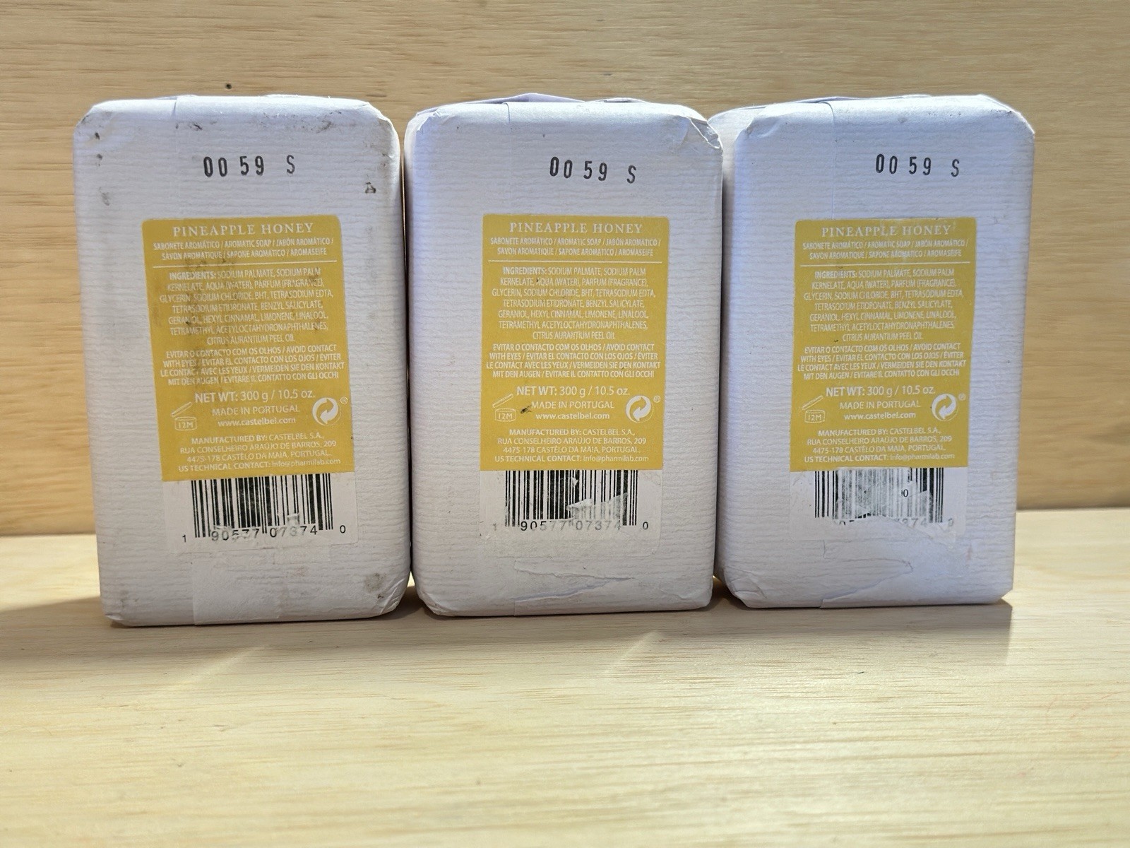 3- Luxury Castelbel Pineapple-Honey Scented Bar Soap 3x Milled 10.5 OZ Ea