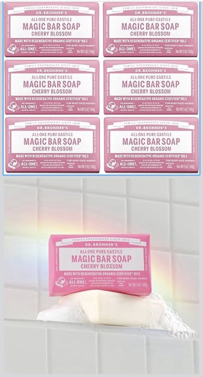 Dr Bronner’s “LIMITED EDITION”Organic Cherry Blossom Magic Bar Soap 6- 5oz Bars