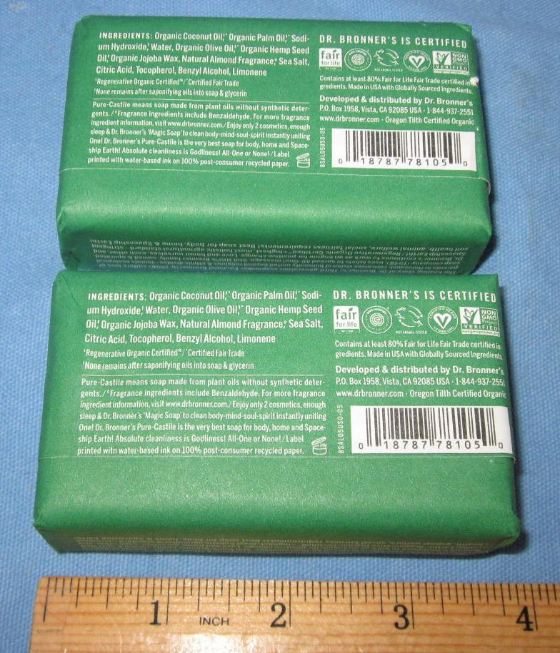 Two Bars of Dr. Bronner’s Magic Bar Soap ~ Almond
