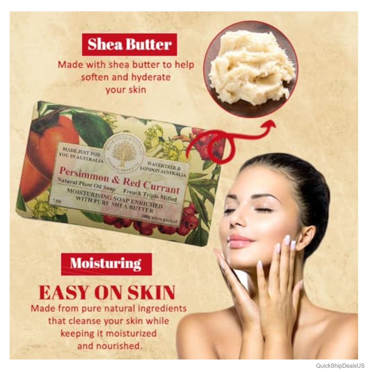Scented Natural Soap Bars Persimmon Red Currant 7 oz French Triple Milled Shea