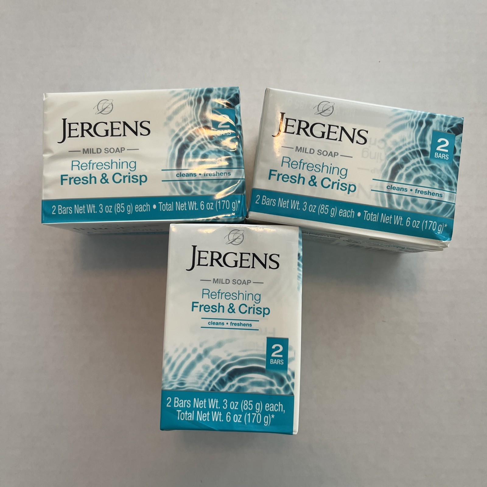 Lot Of 3 – Jergens Refreshing Fresh & Crisp Mild Soap Total Of 6 Bars 3oz/Each