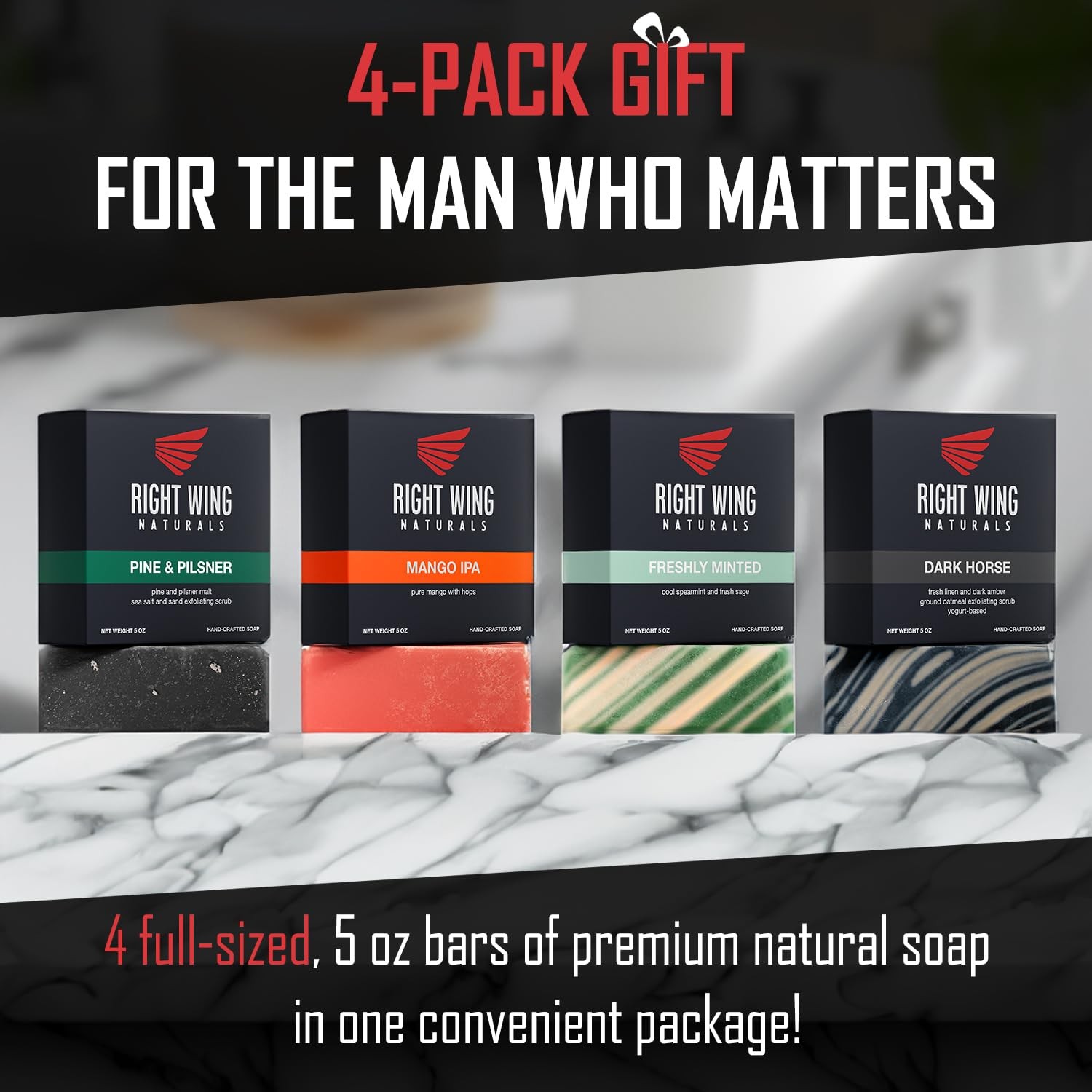 Natural Soap Gift Set for Men | 4 Handcrafted Cold-Pressed Bars | Popular Scents