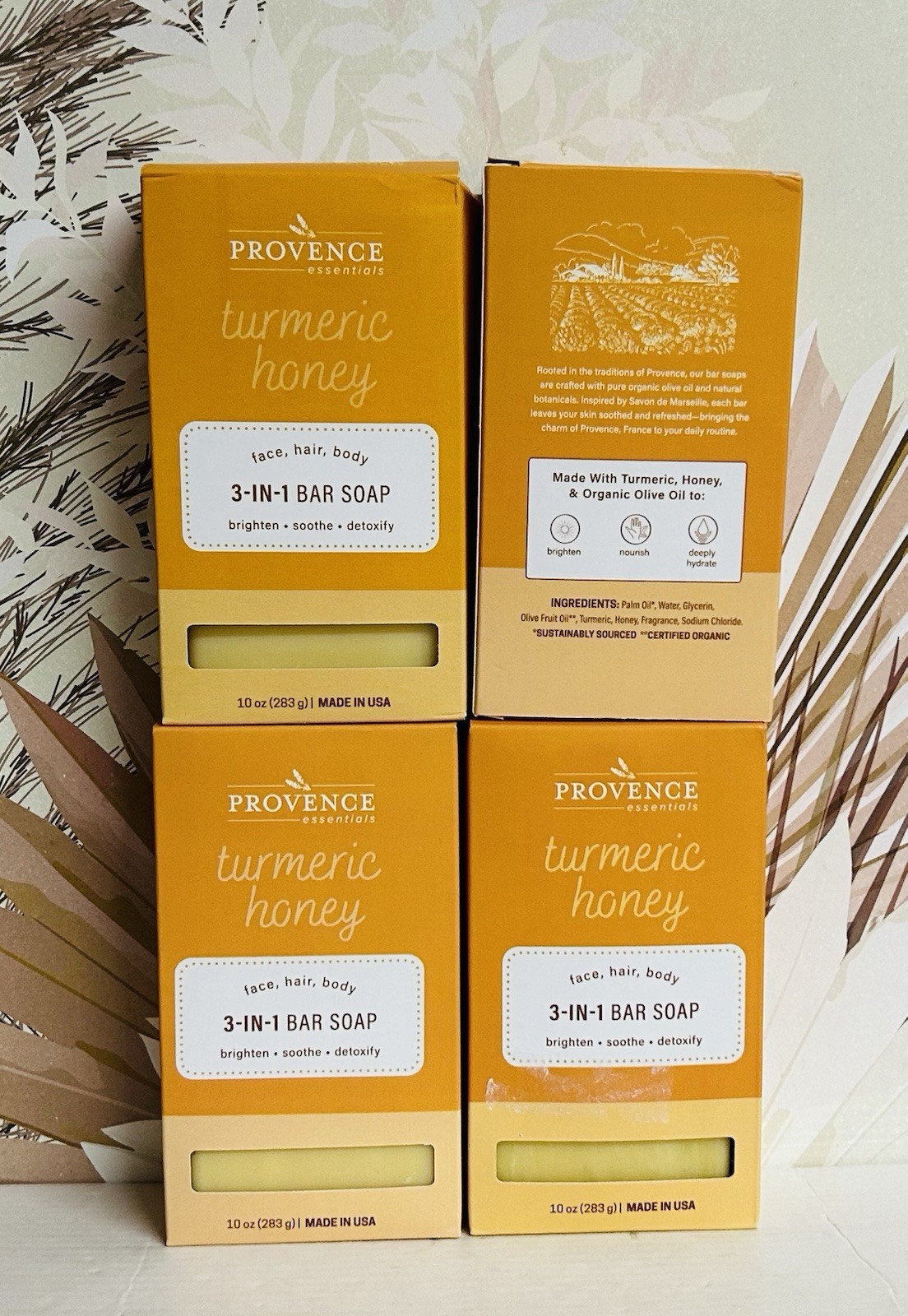 4-Pack Provence Essentials ~ Turmeric Honey 3-in-1 Bar Soap 10 oz Each